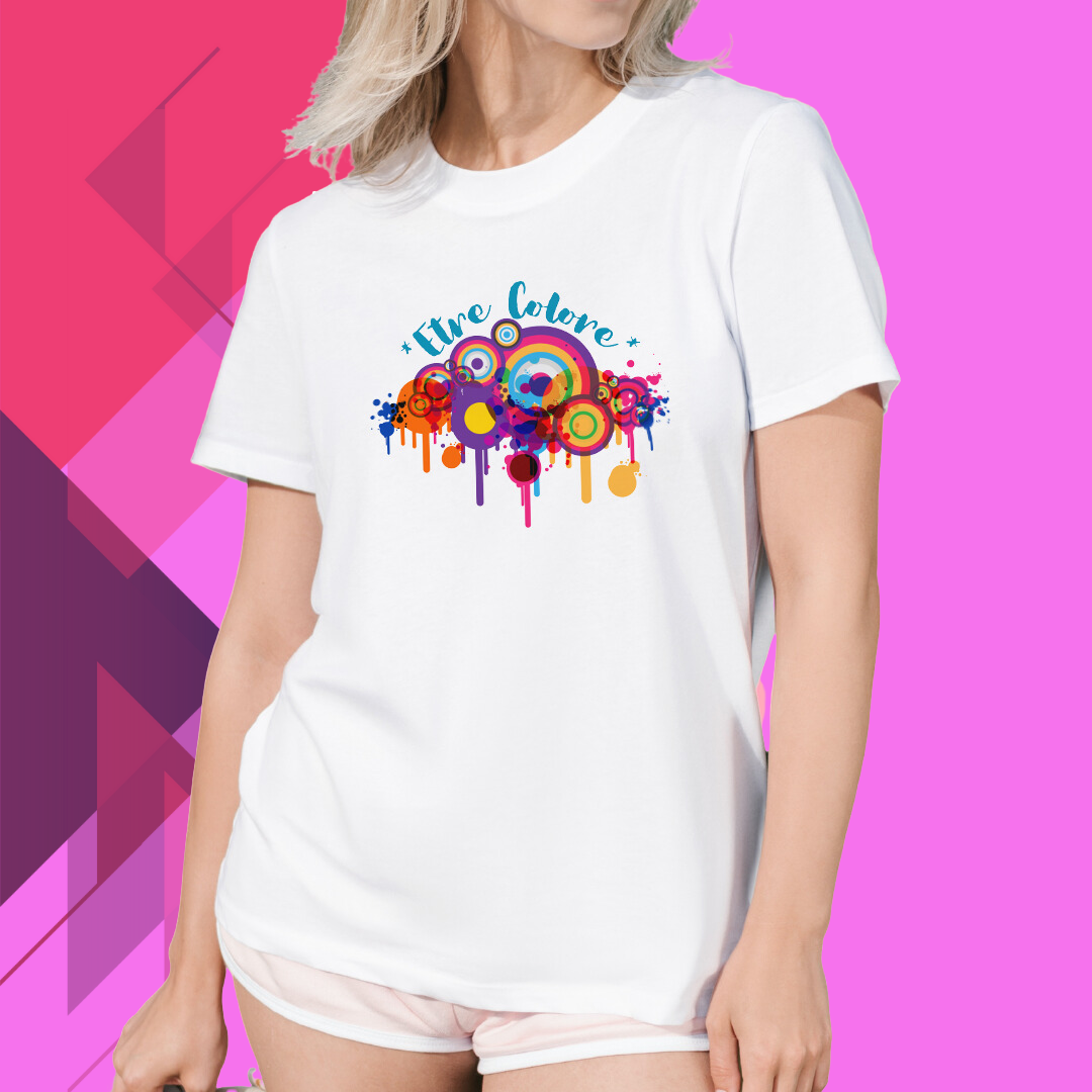 "Celebrate with Color with Our 'Holi Colorful' Printed Women's White T-Shirt"