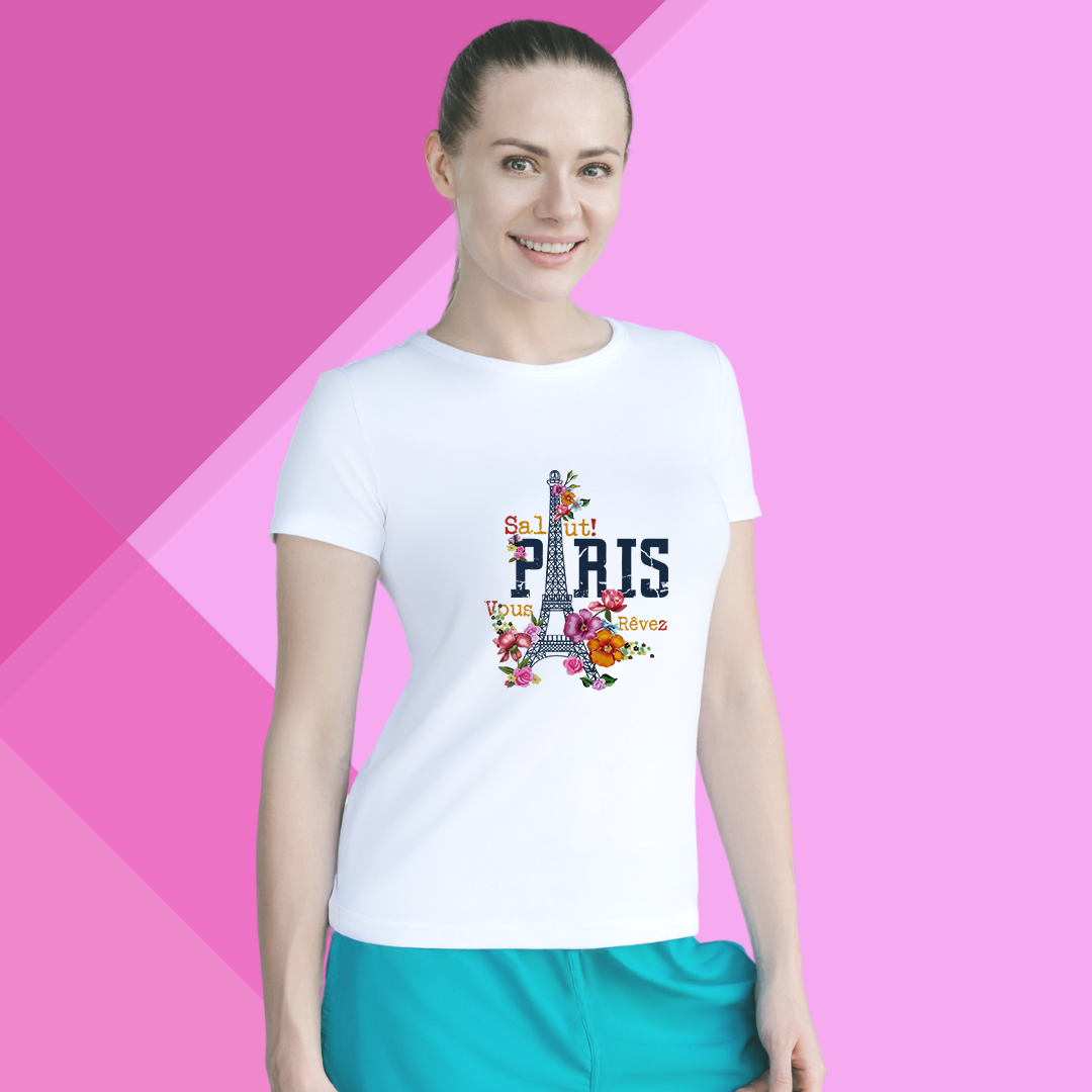 "Bonjour to Style with 'Salut Paris' Printed Women's White T-Shirt"