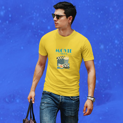 Get Ready for Movie Night with Our "Movie Night" Printed Men's Yellow T-Shirt!