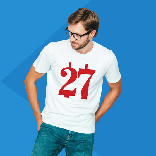 Number 27 white printed t-shirt for men short sleeves