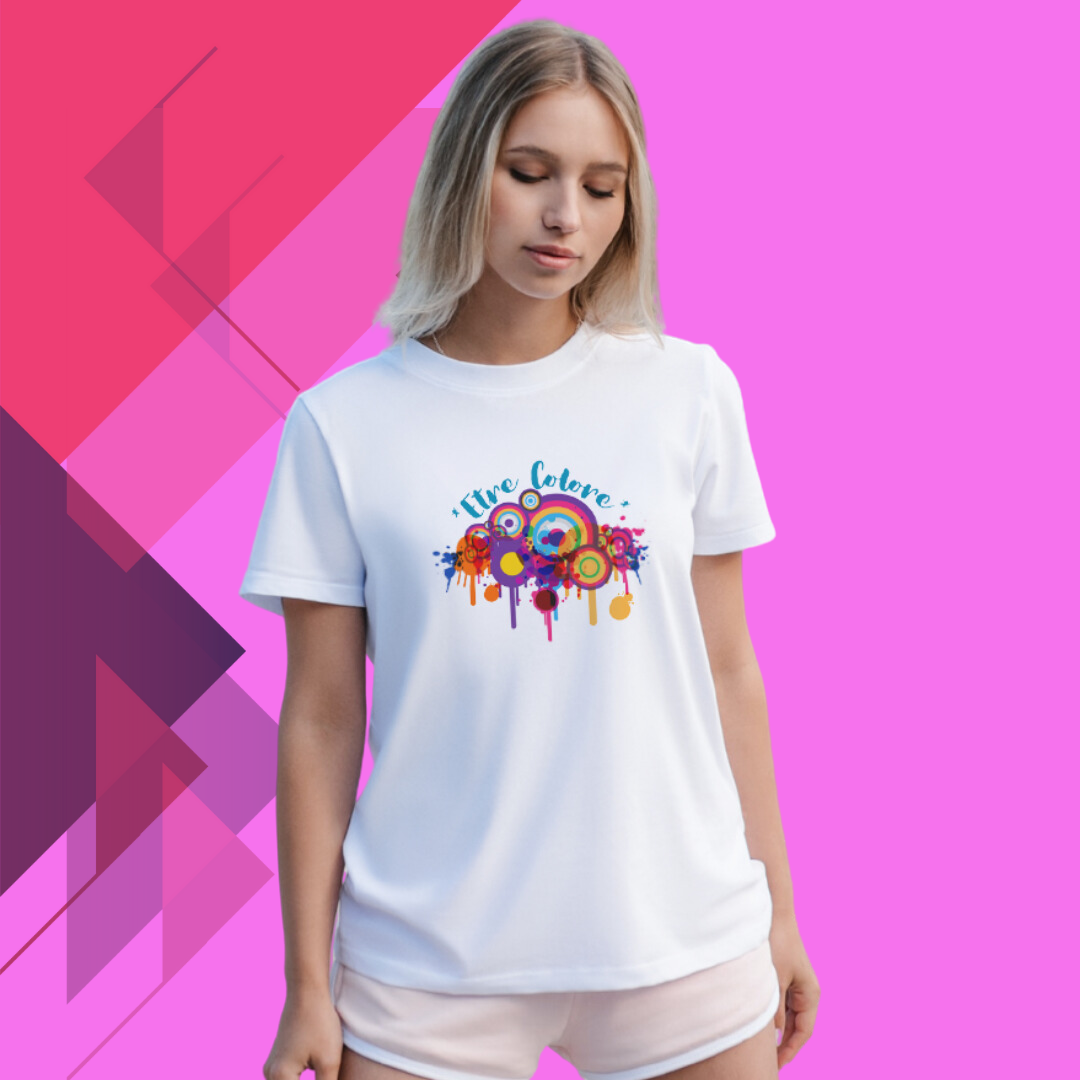 "Celebrate with Color with Our 'Holi Colorful' Printed Women's White T-Shirt"