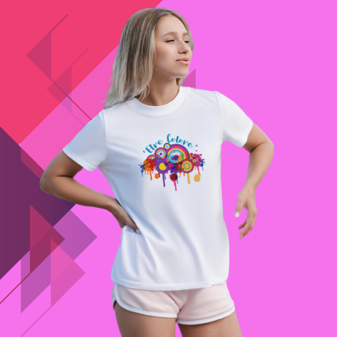 "Celebrate with Color with Our 'Holi Colorful' Printed Women's White T-Shirt"