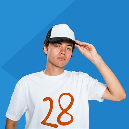 Number 28 white printed t-shirt for men under 500