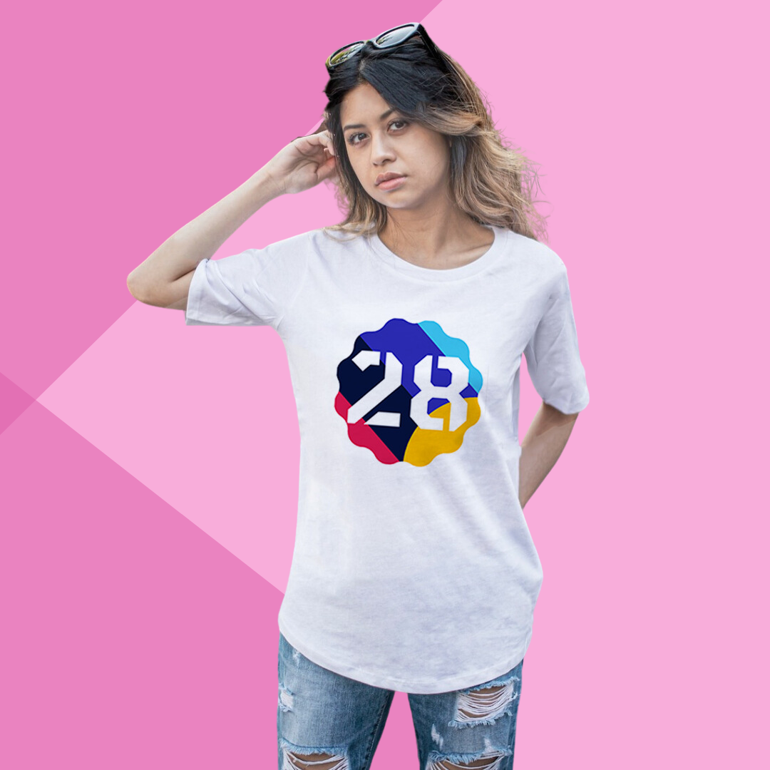 Women's "Colorful 28 Vibes" Printed White T-Shirt - Embrace the Vibrancy