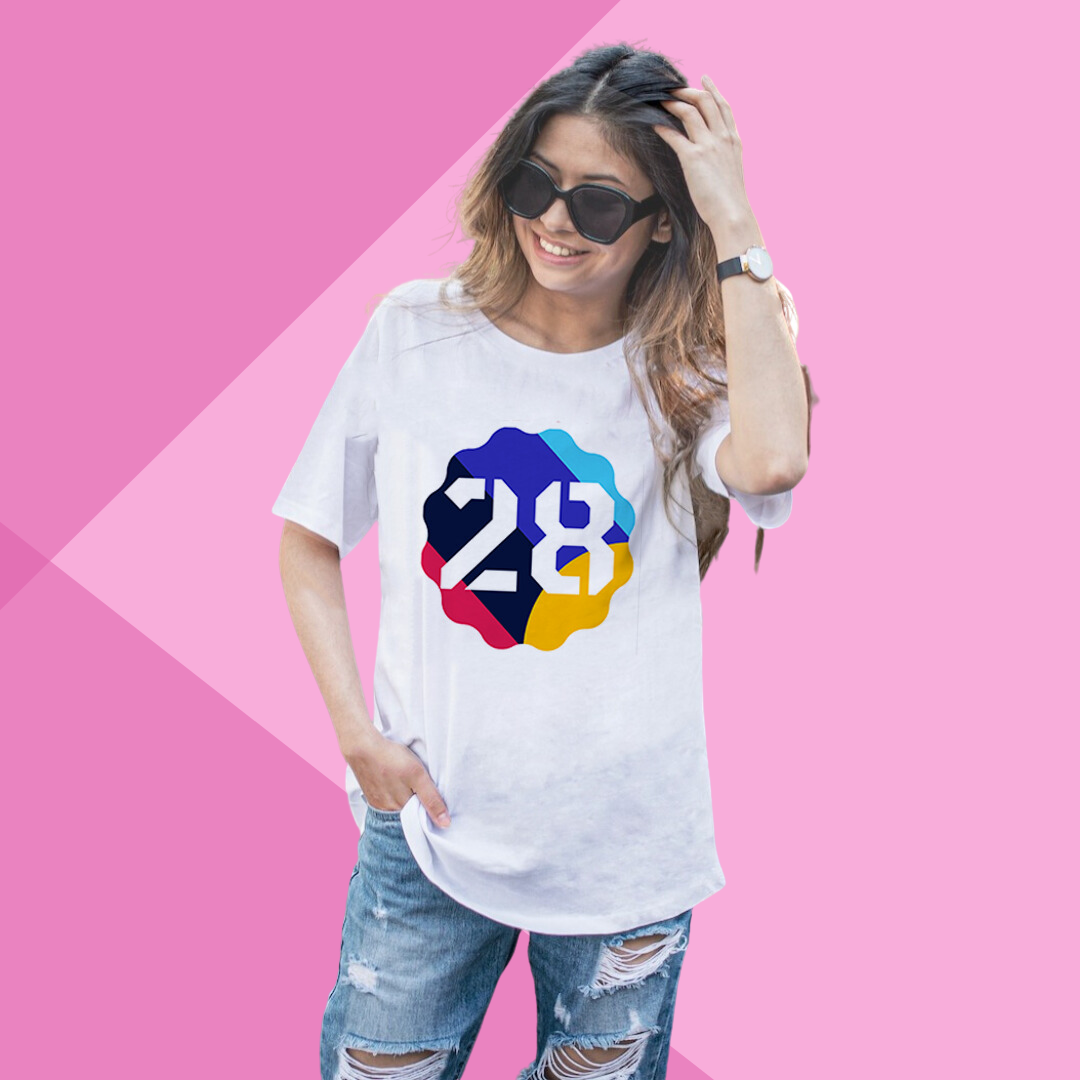 Women's "Colorful 28 Vibes" Printed White T-Shirt - Embrace the Vibrancy