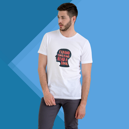 "Promote Growth and Learning with This Men's 'Expand Your Mind Read A Book' Printed White T-Shirt"