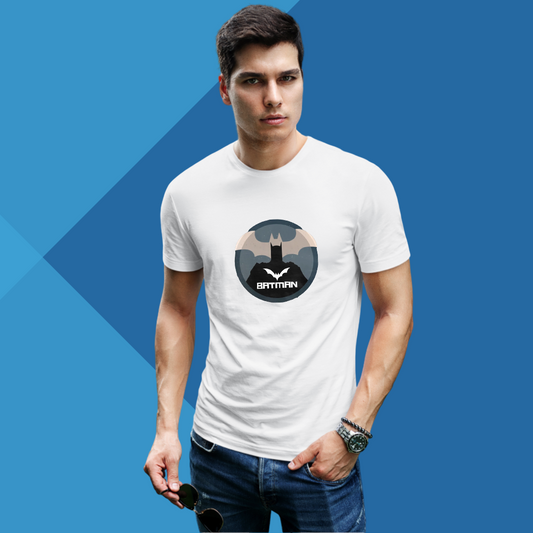 "Unleash Your Inner Superhero with Our 'Batman' Printed White T-Shirt for Men"