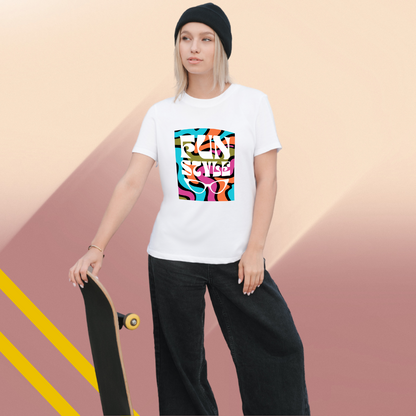 "Express Your Playful Side with This Women's 'Fun Style' Printed White T-Shirt"