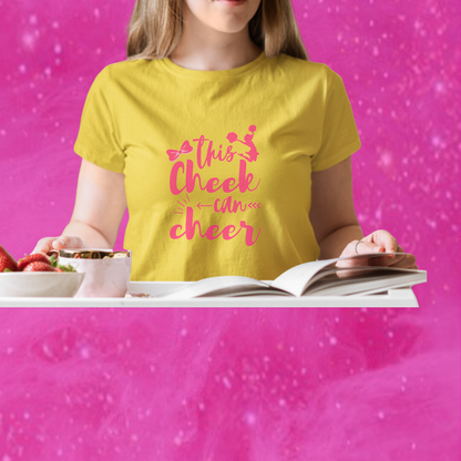 "Spread Cheer with Our Women's 'This Cheek Can Cheer' Printed Yellow T-shirt"