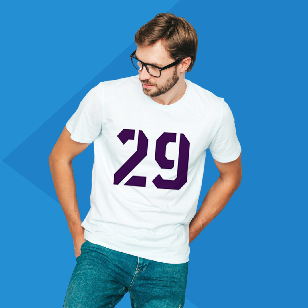 Number 29 white printed t-shirt for men half sleeves under 500