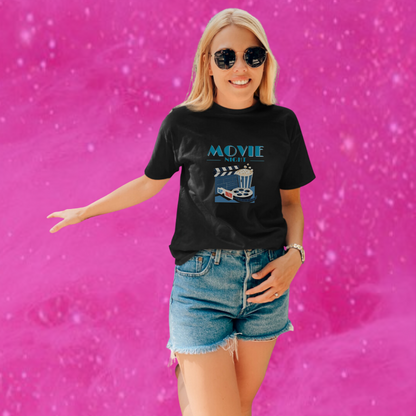 Get Cozy and Stylish with Women's "Movie Night" Printed Black T-Shirt