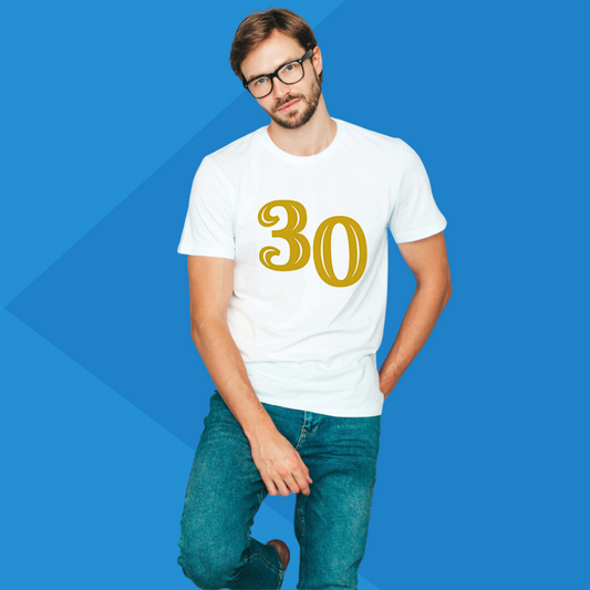 Number 30 white printed t-shirt for men front