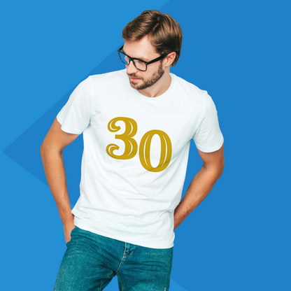 Number 30 white printed t-shirt for men side