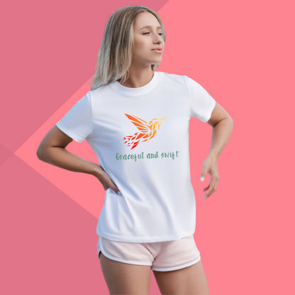 Women's "Graceful & Swift" Printed White T-Shirt - Embrace Elegance