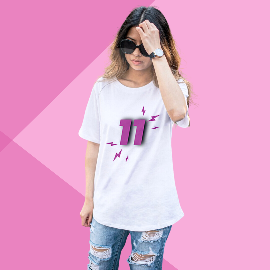 Number 11 white printed t-shirt for women birthday gift for her