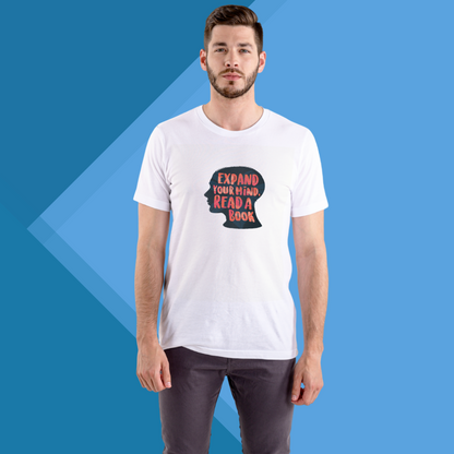 "Promote Growth and Learning with This Men's 'Expand Your Mind Read A Book' Printed White T-Shirt"