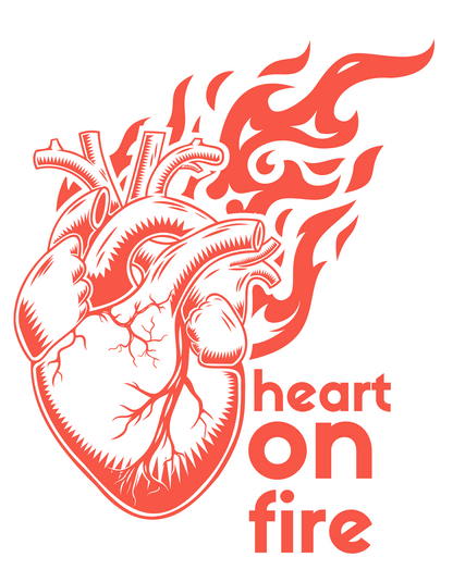 Set Your Heart on Fire with Men's "Heart on Fire" Printed Yellow T-shirt!