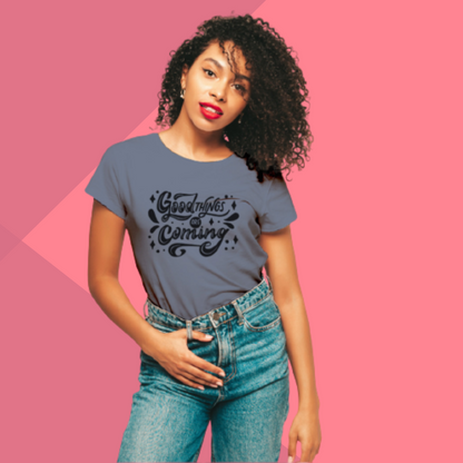 "Anticipate Good Times with 'Good Things Are Coming' Printed Women's Grey T-Shirt"