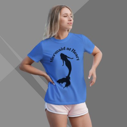 "Embrace Your Inner Mermaid with Women's 'Mermaid at Heart' Printed Blue T-Shirt"