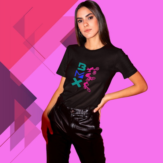 Women's Black "BMX" Printed T-shirt - Perfect for the Adventurous Souls!