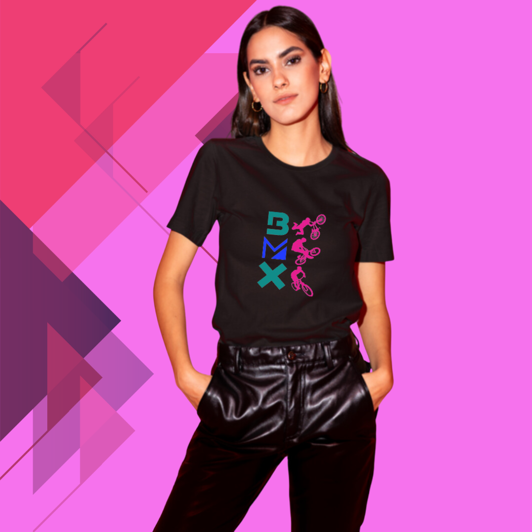 Women's Black "BMX" Printed T-shirt - Perfect for the Adventurous Souls!