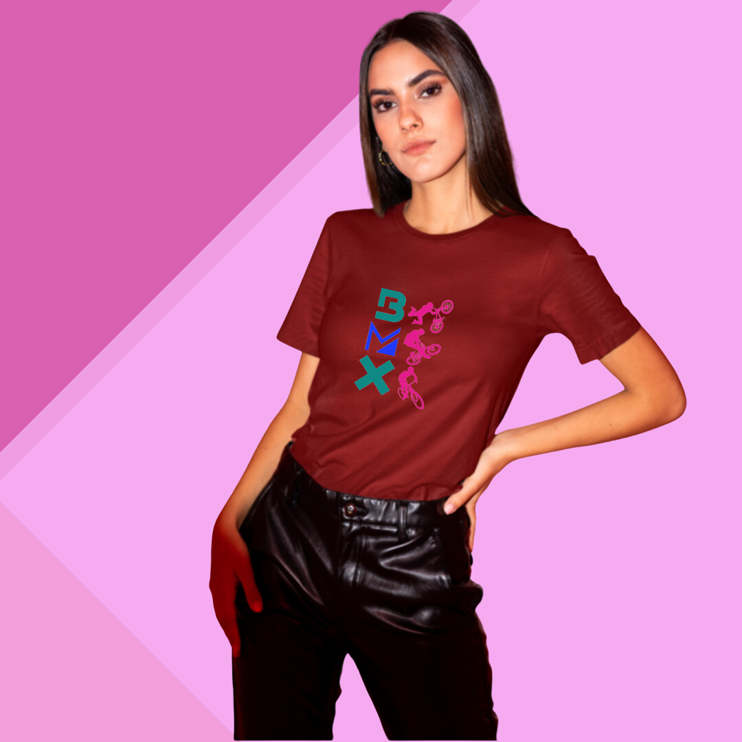 Women's Maroon "BMX" Printed T-shirt - Perfect for the Adventurous Souls!