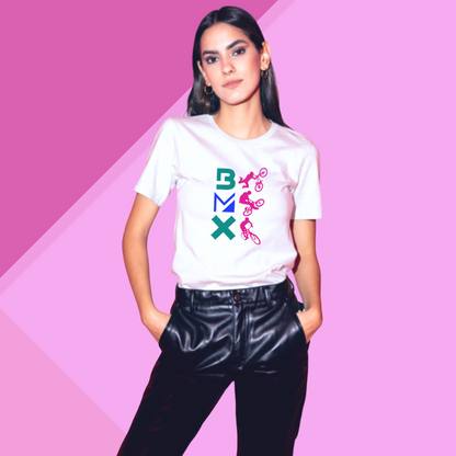 Women's White "BMX" Printed T-shirt - Perfect for the Adventurous Souls!