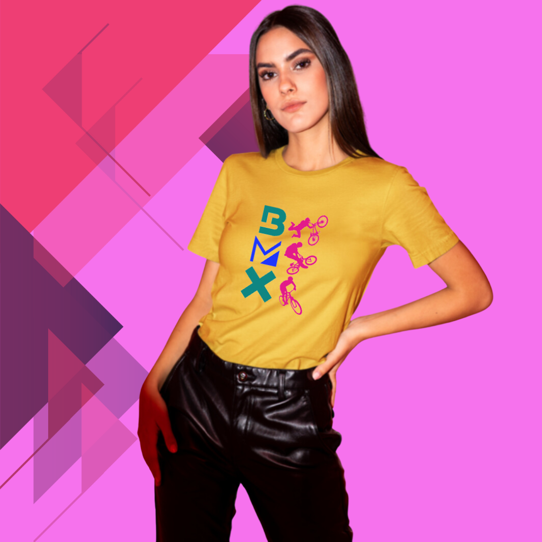 Women's Yellow "BMX" Printed T-shirt - Perfect for the Adventurous Souls!