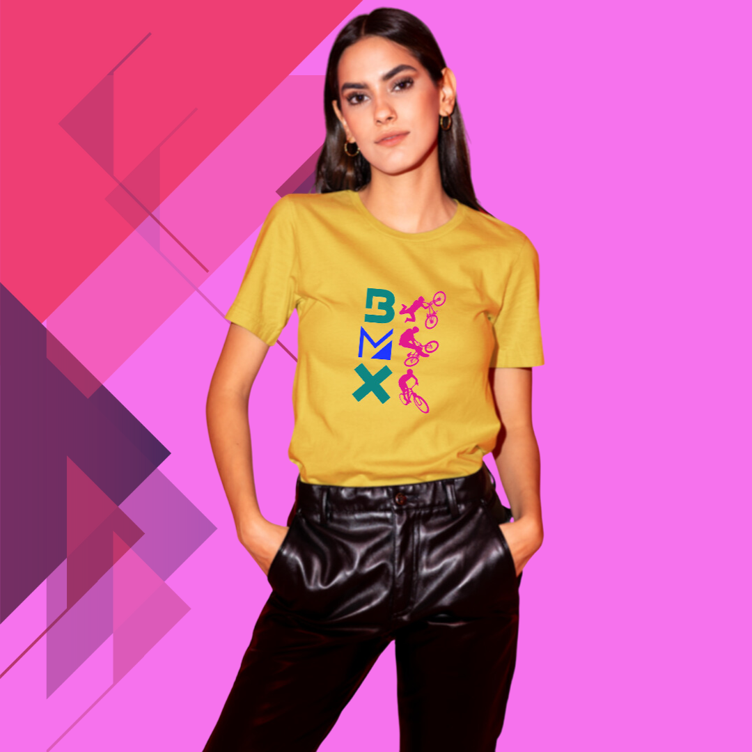 Women's Yellow "BMX" Printed T-shirt - Perfect for the Adventurous Souls!