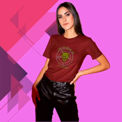 "Make a Bold Statement with the 'I Am Devil of My Words' Printed Women's Maroon T-Shirt"