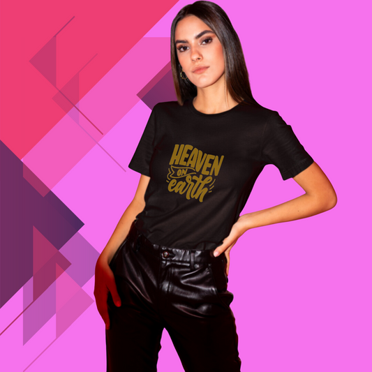 Women's "Heaven on Earth" Printed Black T-Shirt - Find Your Peace and Serenity