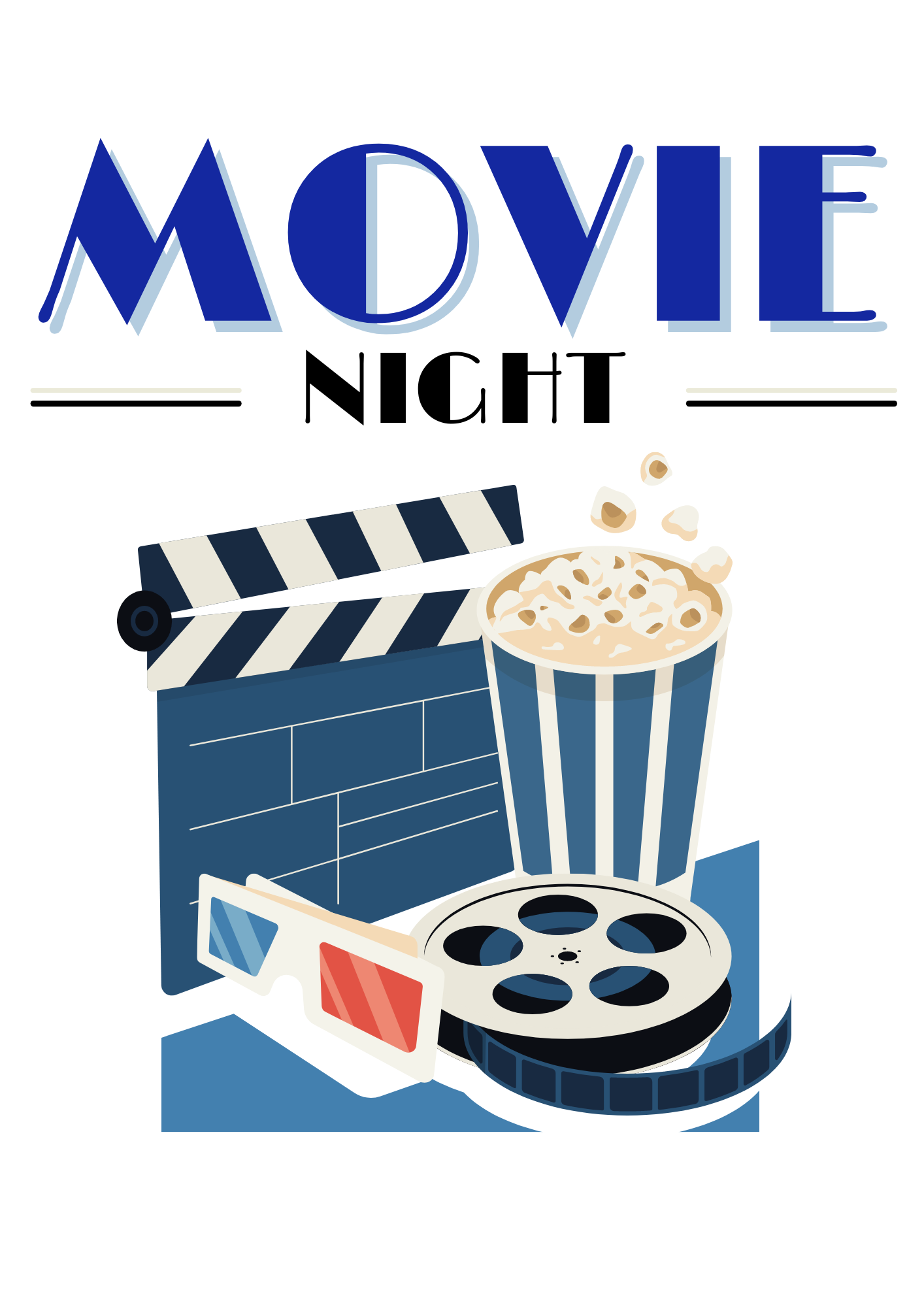 Get Ready for Movie Night with Our "Movie Night" Printed Men's White T-Shirt!