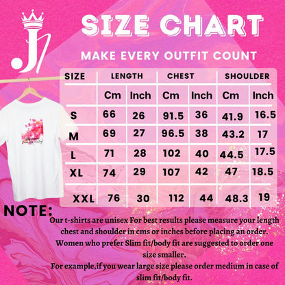 Number 6 white printed t-shirt for women size chart