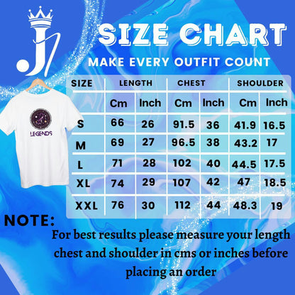 number 4 white printed t-shirt  size chart