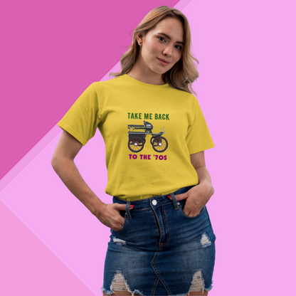 Relive the 70s with Our "Take Me Back to the 70s" Printed Women's White T-Shirt