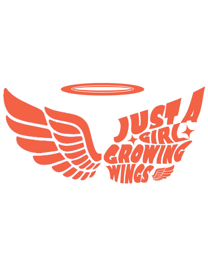 Soar High with Women's "Just a Girl Growing Wings" Printed White T-Shirt