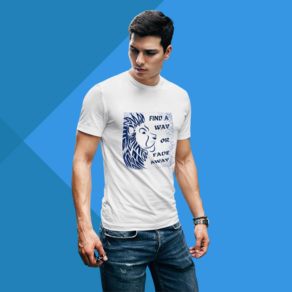 "Never Give Up Tee - Men's Graphic Printed Find A Way or Fade Away T-Shirt with Lion Theme"