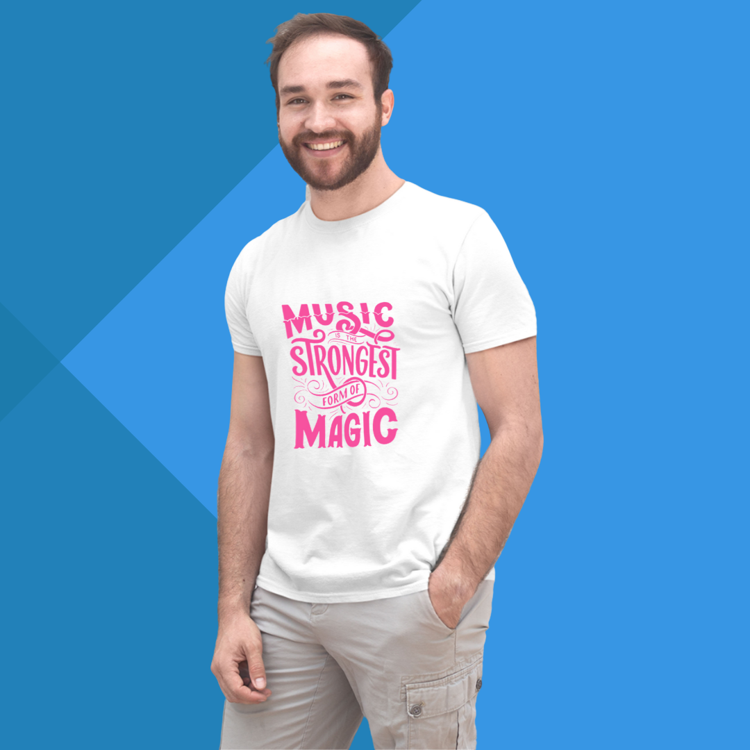 "Magical Tee - Men's Graphic Printed T-Shirt with Music is Strongest Form OF Magic"