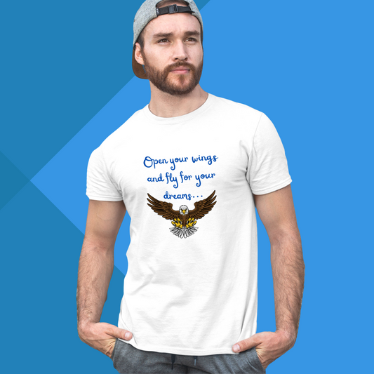 "Spread Your Wings and Fly with Our Motivational Men's White Printed T-shirt"